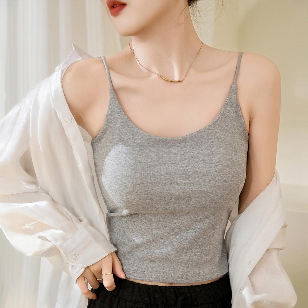 Бюстгальтер в одном бретельке через шею женский летний чистый хлопок с накладкой на грудь новая модель внутри складки утолщается, чтобы показать большую грудь снаружи для ношения