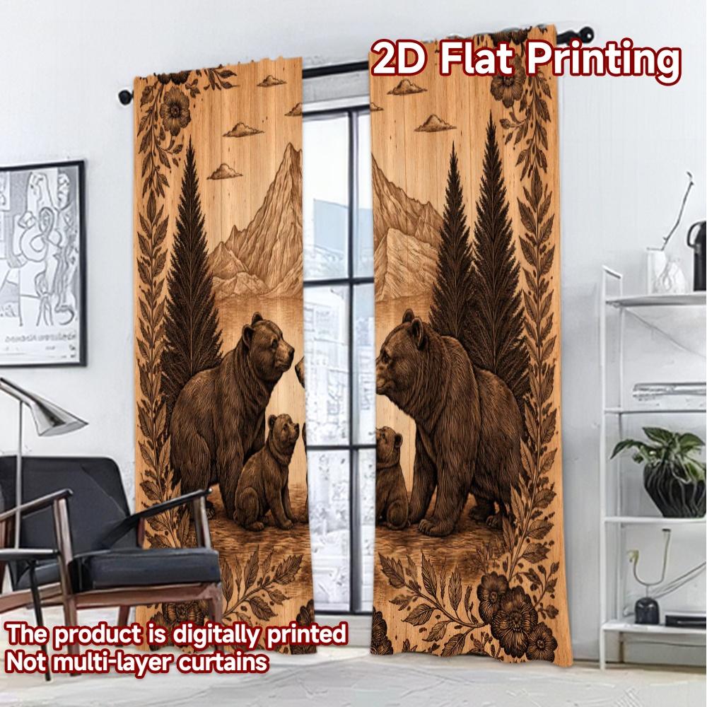 2D FLAT PRINTING 2pcs Curtains (Without Rod) Bear Family in Forest(1) Popular Creative Curtains Versatile Polyester Curtains