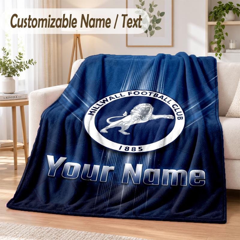 Custom Text Flannel Blanket Millwall Print Warm Cozy Blanket Home Sofa Bedding