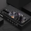 Black Flowers Printing Lanyard Case For Samsung Galaxy S25 Ultra S24 S23 S22 Plus S21 FE A15 A16 A35 A36 A54 A55 A56 5G Capa Coque