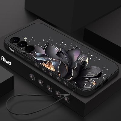 Черный чехол-шнурок с принтом цветов для Samsung Galaxy S25 Ultra S24 S23 S22 Plus S21 FE A15 A16 A35 A36 A54 A55 A56 5G Capa Coque