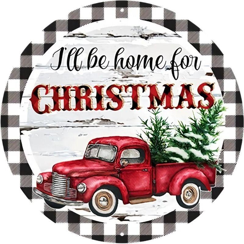 Witch Broom Halloween Sign, Round Aluminum Wall Plaque 20x20cm