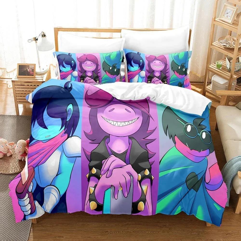 Модный 3D-принт Аниме Игра Deltarune 2 Комплект постельного белья Односпальный Двуспальный Полный Queen King Размер Комплект постельного белья Взрослый Детская Спальня Комплекты пододеяльников