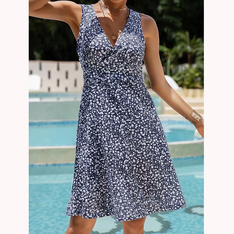Повседневное платье-жилет с v-образным вырезом и цветочным принтом, женское пляжное летнее богемное платье с принтом, женское