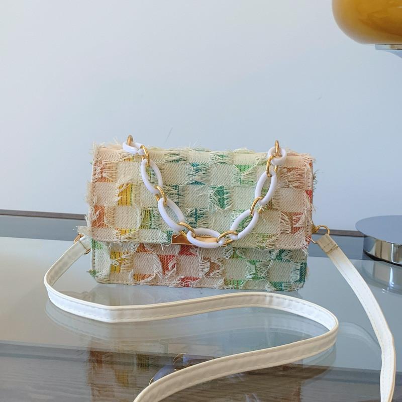 Модная средняя холщовая сумка с уникальной строчкой и кисточками