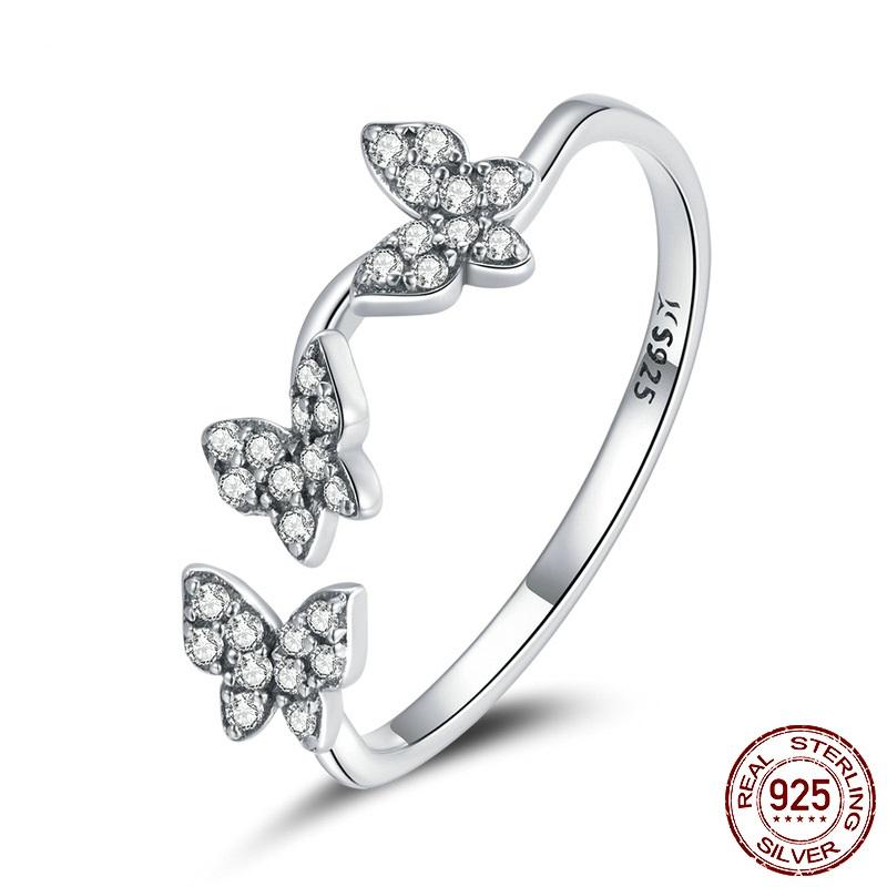 S925 Sterling Silver Ring Butterfly Girl Dream Temperament Zircon Insect Open Ring Bracelet
