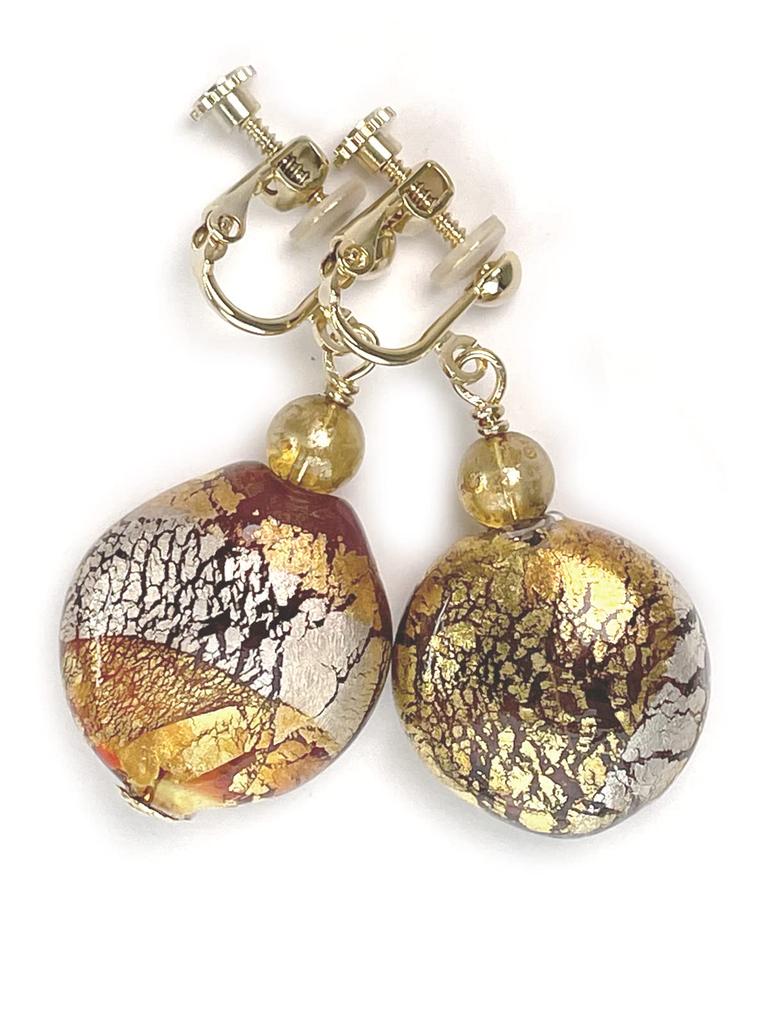 Venetian Glass Gold Foil Silver Foil Disc Big Motif Earrings with Silicone Cover [Cherr] AC302AC303