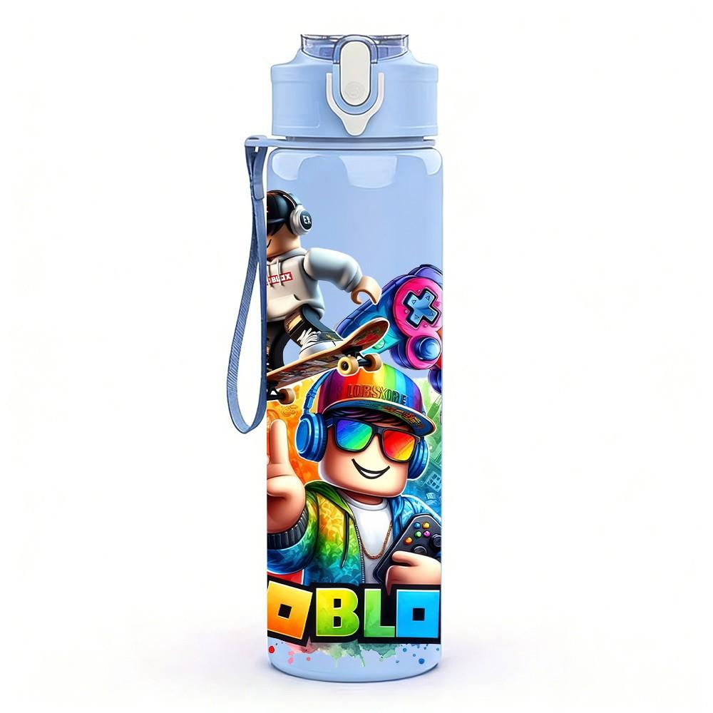 1PC Colorful Game Kids Figure 750ml Color Plastic Sports Water Bottle Leakproof Flip Straw Lid Suitable for Sports Office Home Use