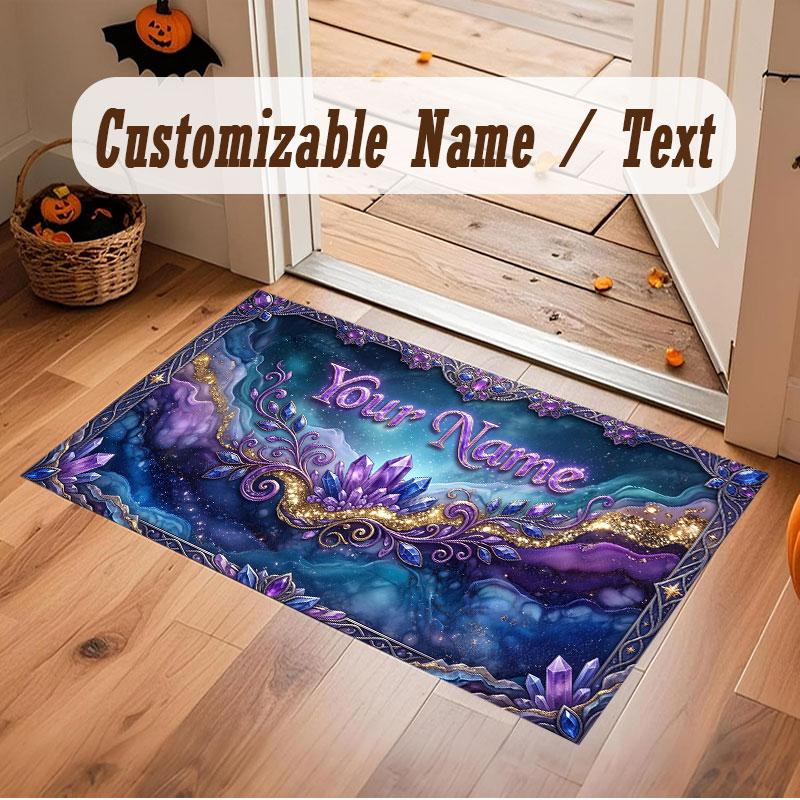 Fantasy Magic Theme Crystal Velvet Floor Rug Personalized Custom Name Text Warm Carpet Home Decoration