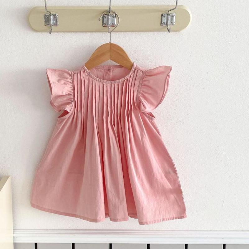 Платье принцессы для девочек, лето 2024, детская одежда, однотонные модные платья, детские хлопковые платья