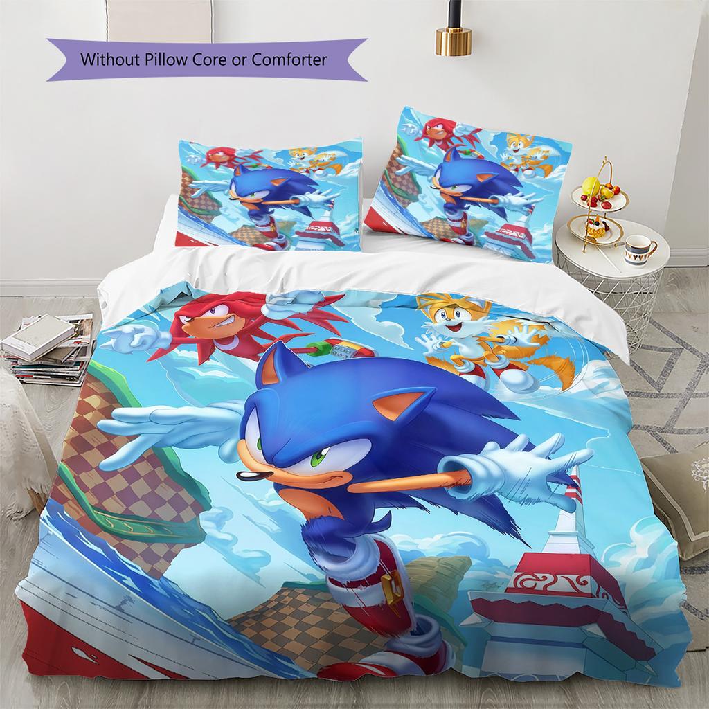 Sonic the Hedgehog2 Pattern Bedding Quilt Set Home Decoration Gift (1 * duvet cover + 2 * pillowcase without core)
