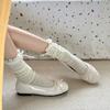 French Retro Ballet Style Shallow Mouth Beanie Shoes Women's Soft Sole Spring New Mary Jane Bow One Pedal Ladyshoes