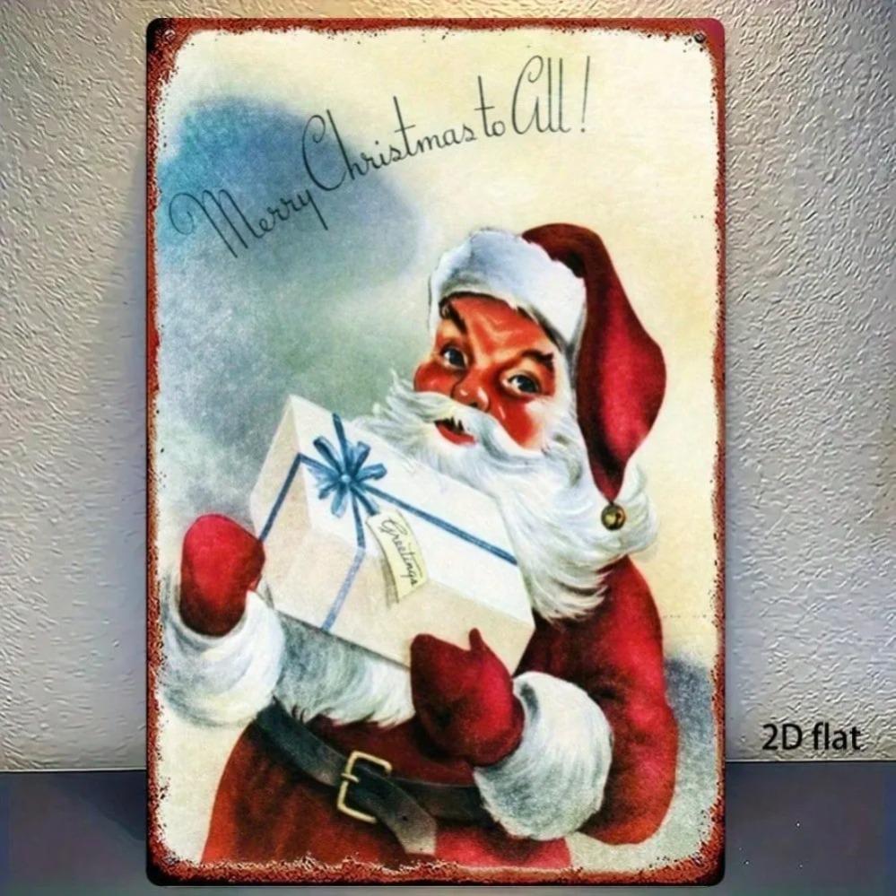 Retro Metal Santa Claus Wall Decor 8x12 Inch - 1pc Flat Tin Sign Christmas Gift-Holding Home Office Living Room Decor