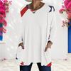 Women Plus Size Round Neck Long Sleeve Printed White Loose Longline T Shirt With Pockets