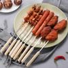 10Pcs Wooden Handle Anti-Scalding Barbecue Skewers Can Be Reused 304 Stainless Steel Metal Barbecue Skewers Wide Skewers
