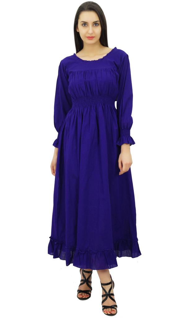 Bimba Women's Cotton Smocked Waist Long Casual Maxi Dress