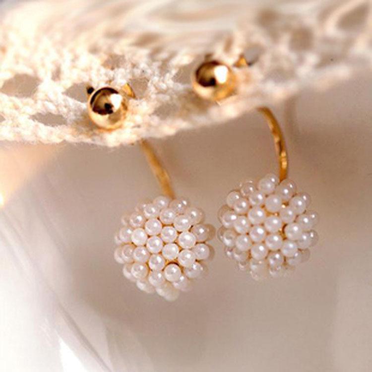 Chic INS Style Pearl Earrings & Geometric Pendant Necklace Bracelet Ring Set