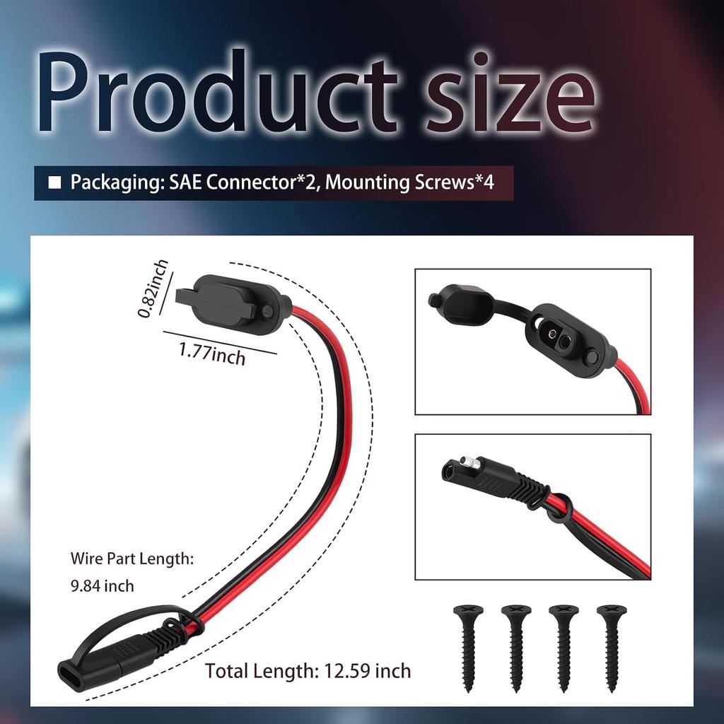 2PCS 1Ft 12AWG SAE Connector Harness with Dust Cap | Waterproof 12V Quick Connect Plug,Male to Female Socket,for Battery Charger/Solar Panel,Easy