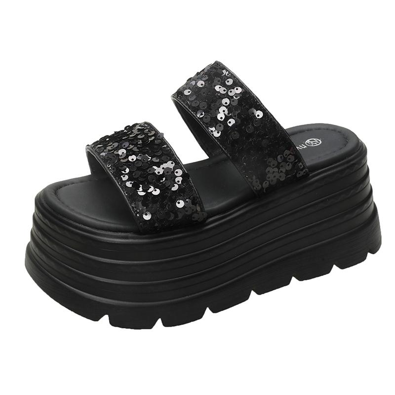 Fashion 8.5CM Bling Woman Platform Sandals Ladies Elegant Medium Women's Shoes Flats Summer Sandals Women Designer Shoes Girls slippers