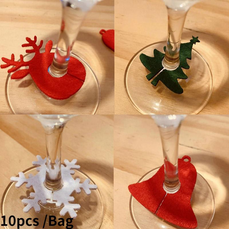 10 шт., фетровая чашка для вина, стеклянное кольцо, открытка, Рождественское украшение для дома, стол, Рождество, Новый год, товары для украшения вечеринки