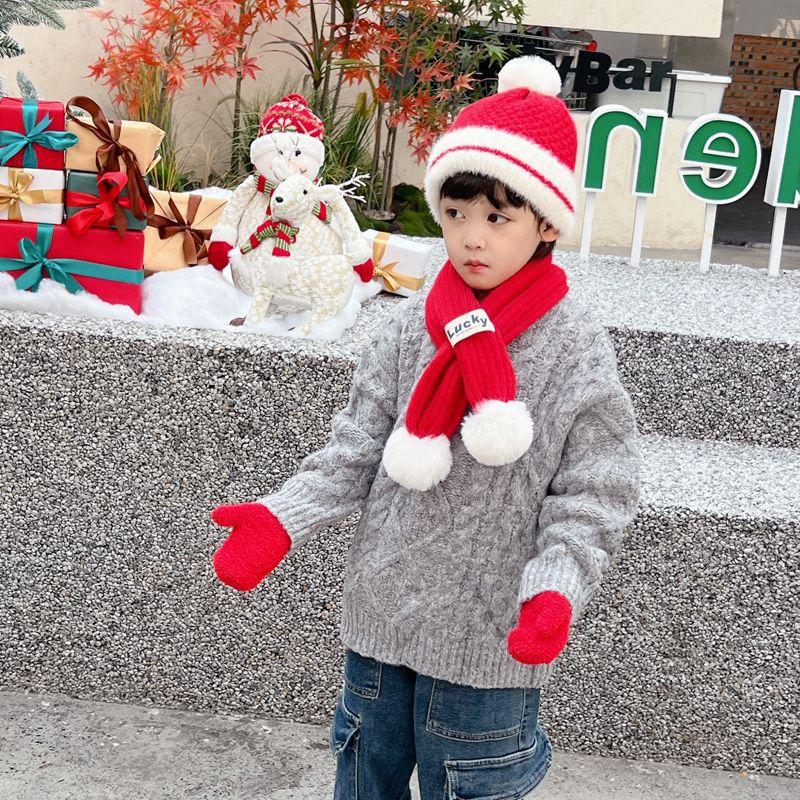 Christmas Children's Hat, Scarf and Gloves Three-piece Baby Set Winter Cashmere Baby Boys and Girls Necklaces To Keep Warm