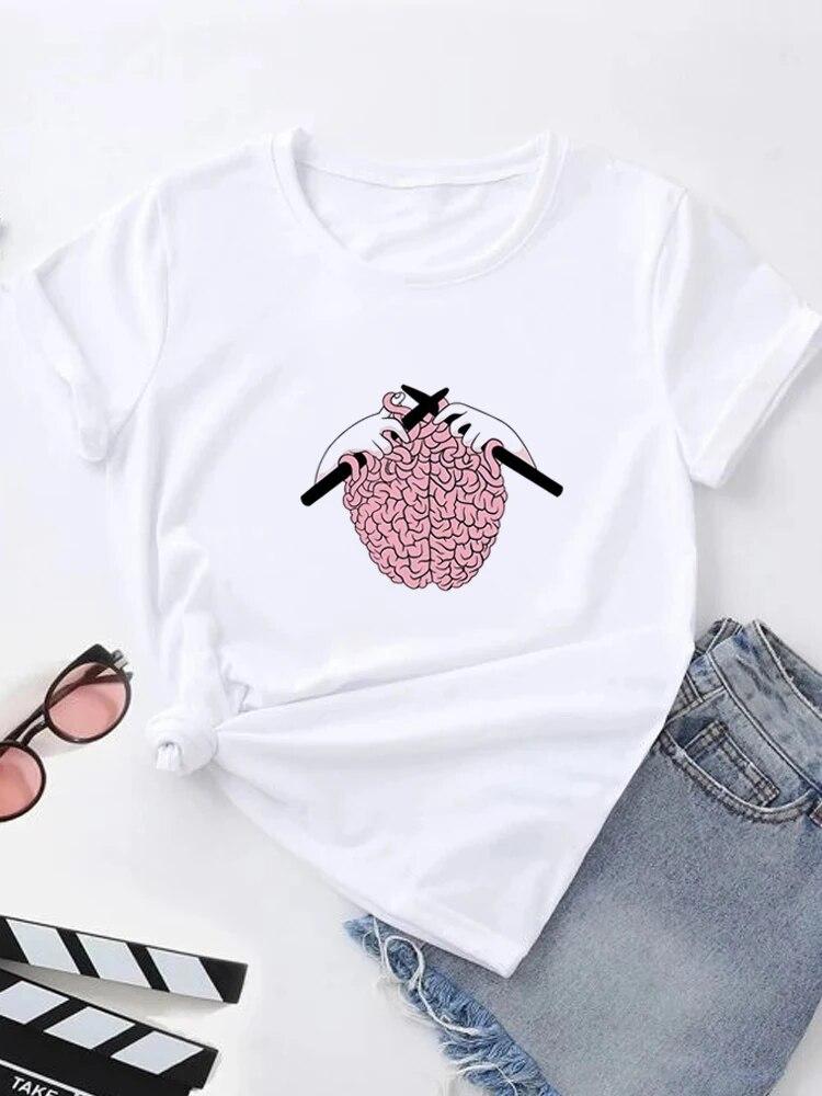 Футболка с летним принтом, женские футболки с рисунком Harajuku, корейская повседневная модная футболка с короткими рукавами Harajuku, белая футболка с круглым вырезом