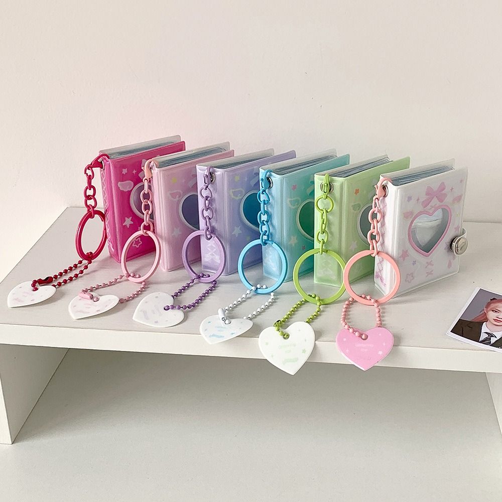 Hanging Pocket Mini Photocards Holder Love Heart Hollow Picture Storage Keyring  Birthday Gift