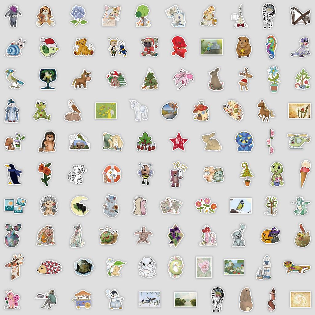 100 Animal Graffiti Stickers In Nordic Style Storybooks Children's Stickers Suitcase Waterproof Decorative Stickers