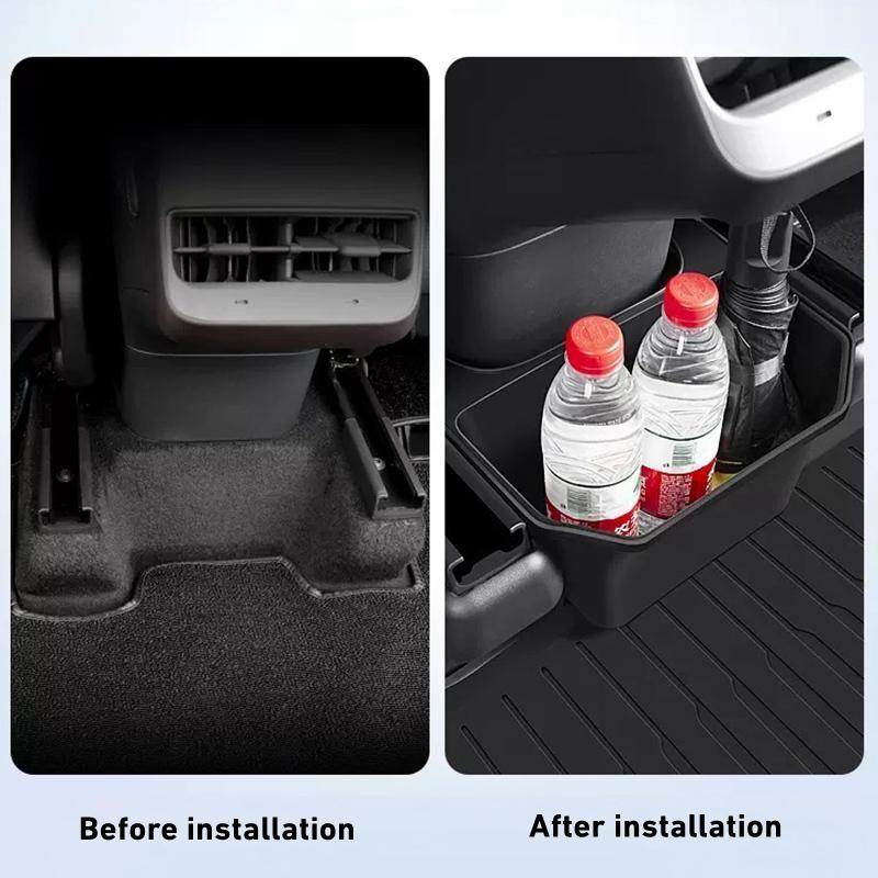 For Tesla Model Y 2021-2023 Rear Center Console Storage Box TPE Organizer Box with Cover Trash Can Under Seat Car Accessories
