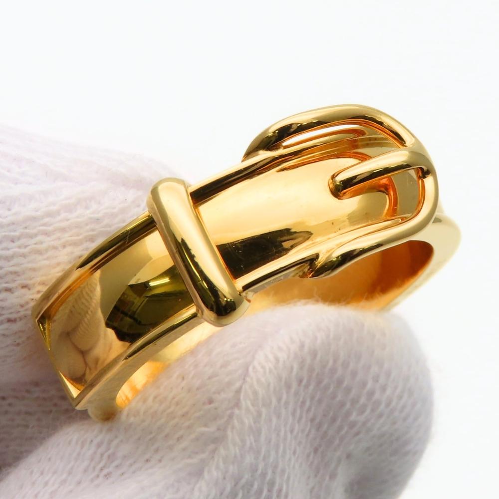 Used HERMES Scarf ring Saintur metal 6.1g gold Belt motif