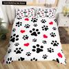 Black Dog Paw King Queen Duvet Cover Puppy Footprints Bedding Set Cat Paw Red Heart Love Comforter Cover Microfiber Quilt Cover