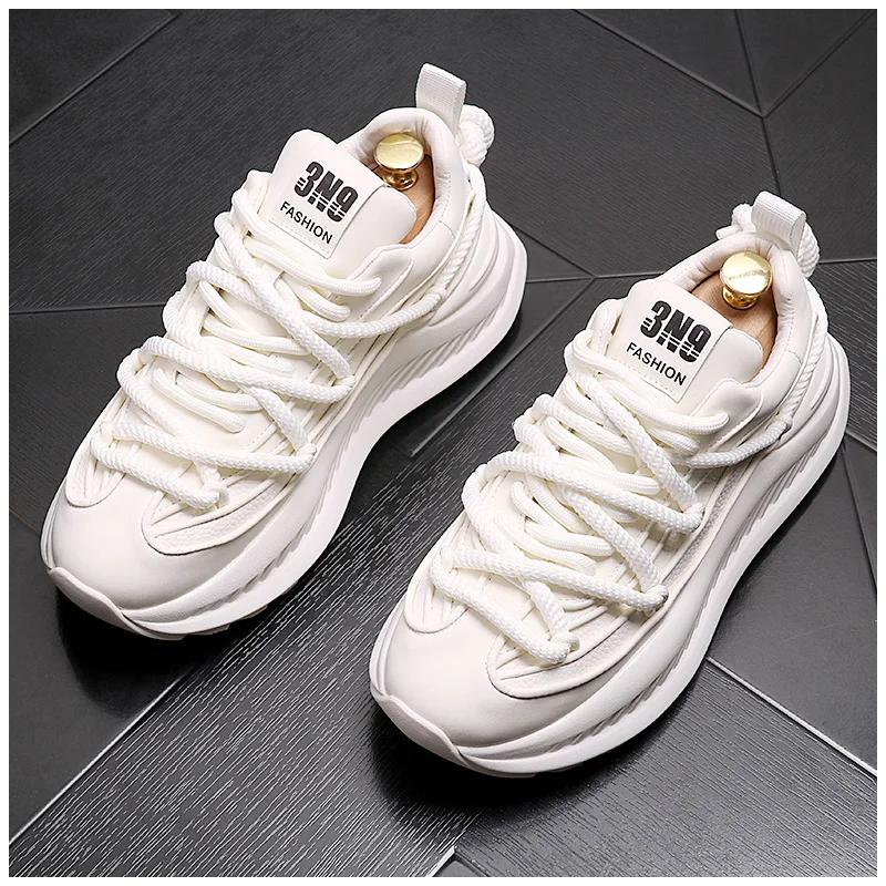 Fashion 2024 New Fashion Solid Color Chunky Heel Men Sneakers Casual Leather Platform Flat Sports Shoes Designer Shoes for Men