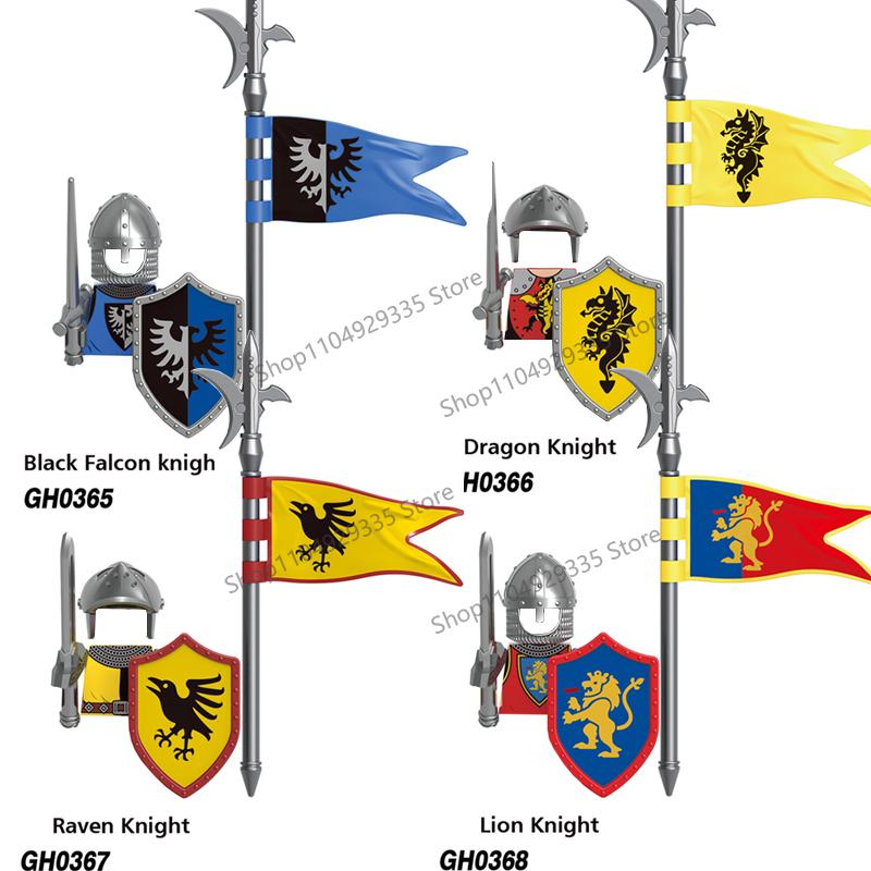 Medieval Military Soldiers Figures MOC Building Blocks Castle Black Eagle Wolf Octopus Griffin Ancient Knight Waffen Bricks Toys