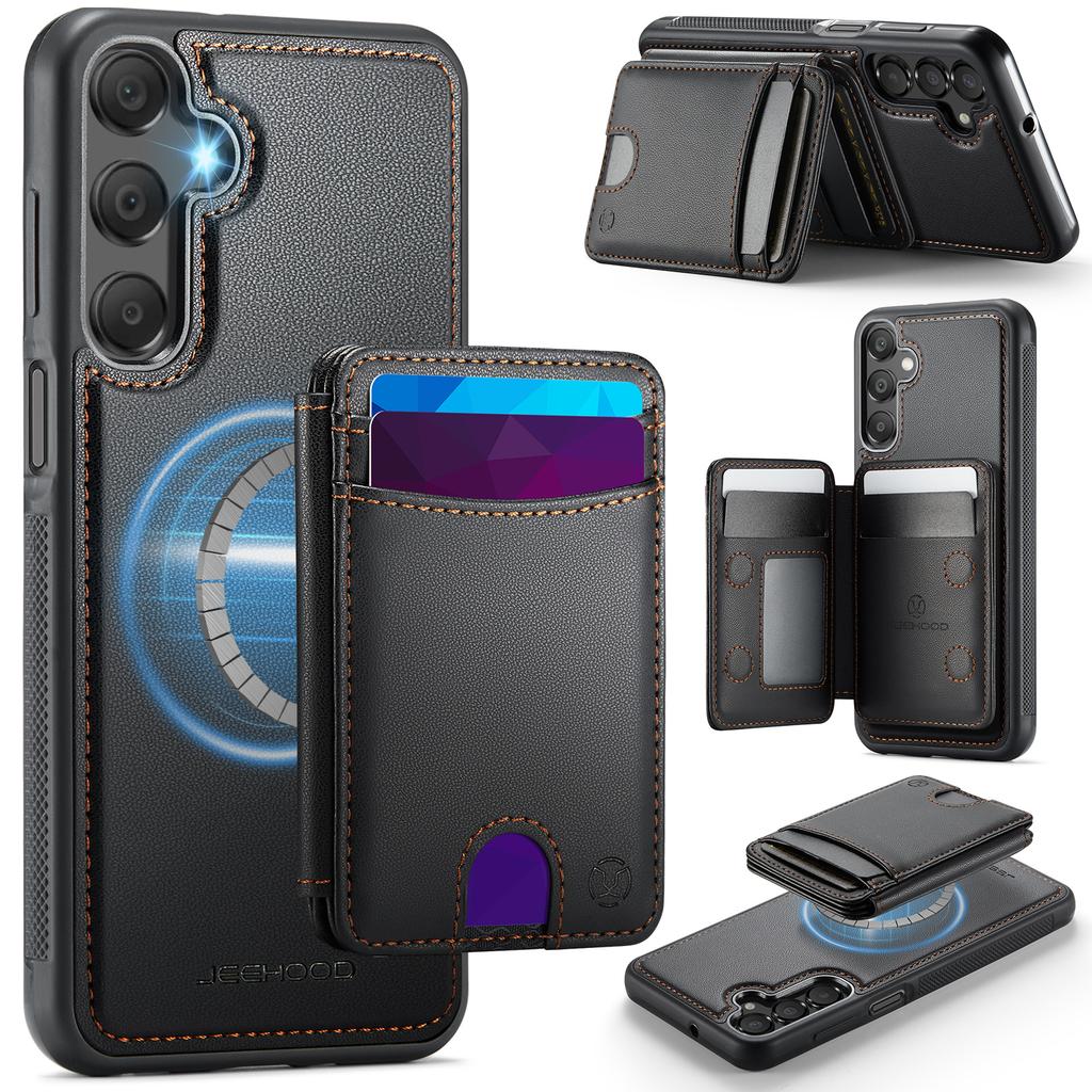 For Samsung Galaxy A16 4G/Galaxy A16 5G Magnetic Case JEEHOOD J10 Leather Back Phone Cover with Detachable Card Holder Kickstand