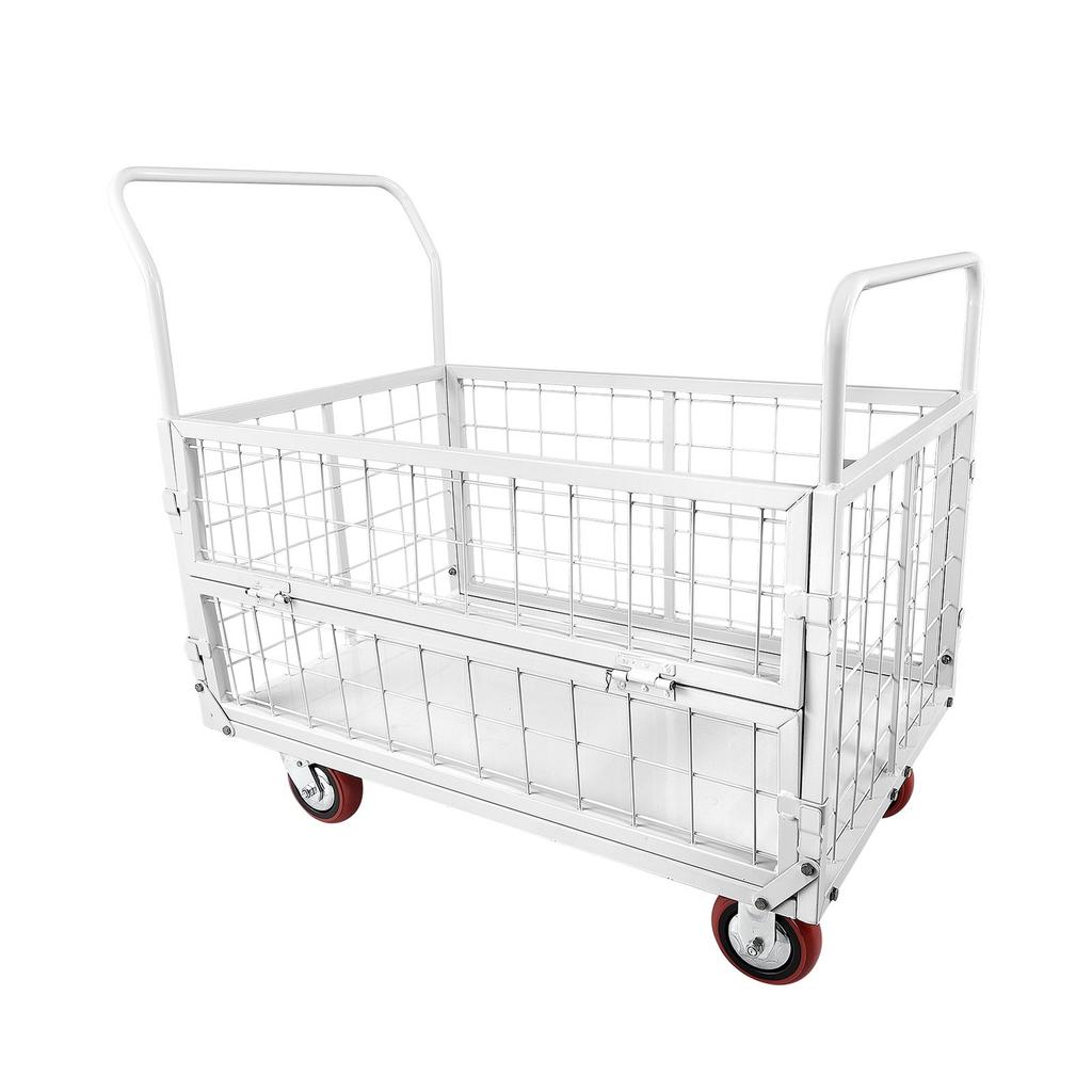 Platform Truck Cart with Cage, 907.18 kg Capacity, 6-in-1 Foldable Flatbed Cart with Swivel Wheels, Heavy Duty Hand Truck, Multi-Functional Push