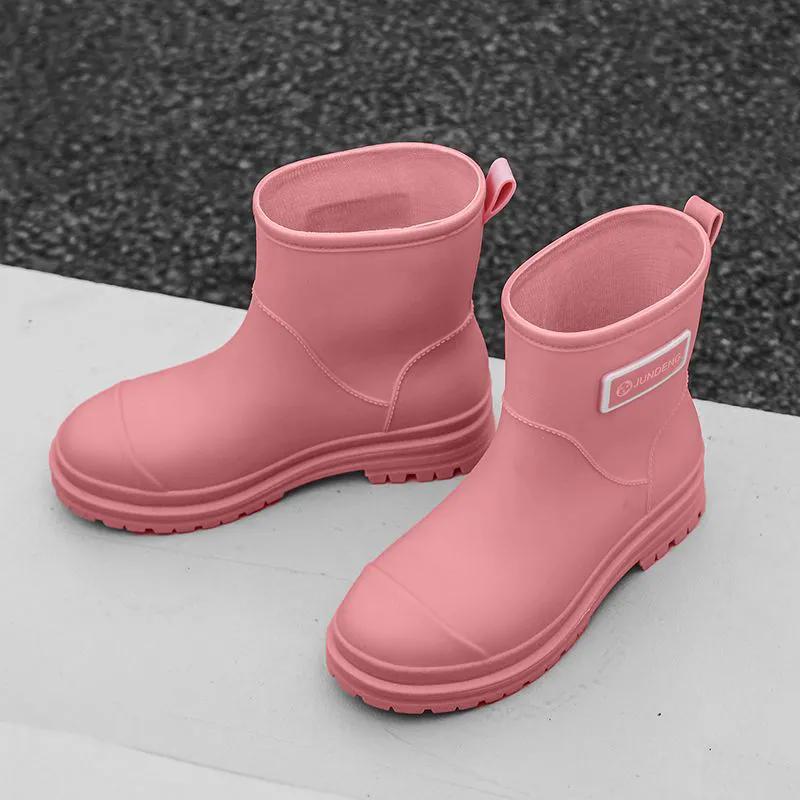 WTEMPO Solid Color Large Size Rain Boots Low Thick Heel Anti Slip Casual Work Shoes for Women's In Spring Summer