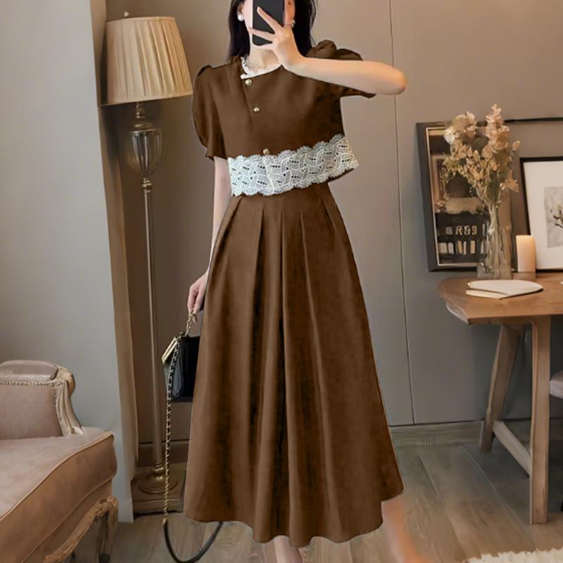 ZANZEA Женская блузка с коротким рукавом и кружевной вставкой и длинные юбки Летние костюмы-двойки