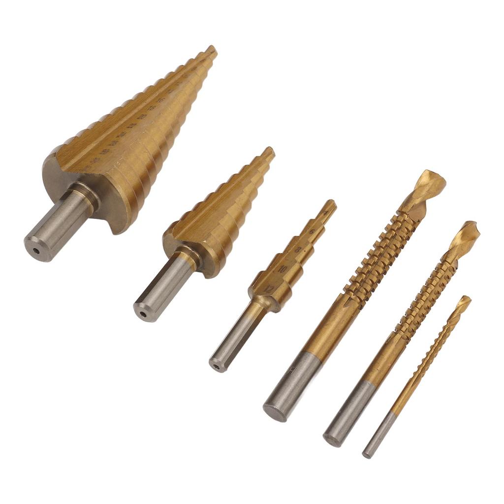 6PCS Step Drill Bit Set Steel Twist and Spiral Step Drill Bit Kit with Triangular Shank for DIY Sheet Aluminum Metal
