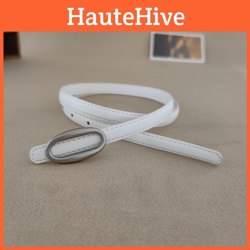 Leather Belt Dress For Women With Elliptical Buckle Design And Closure Classic