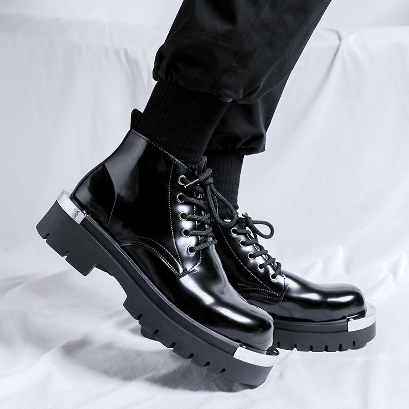 Мужская мода панк хип-хоп ботинки на платформе черные стильные из натуральной кожи обувь ковбойские ботильоны красивые мотоциклетные боты для мужчин