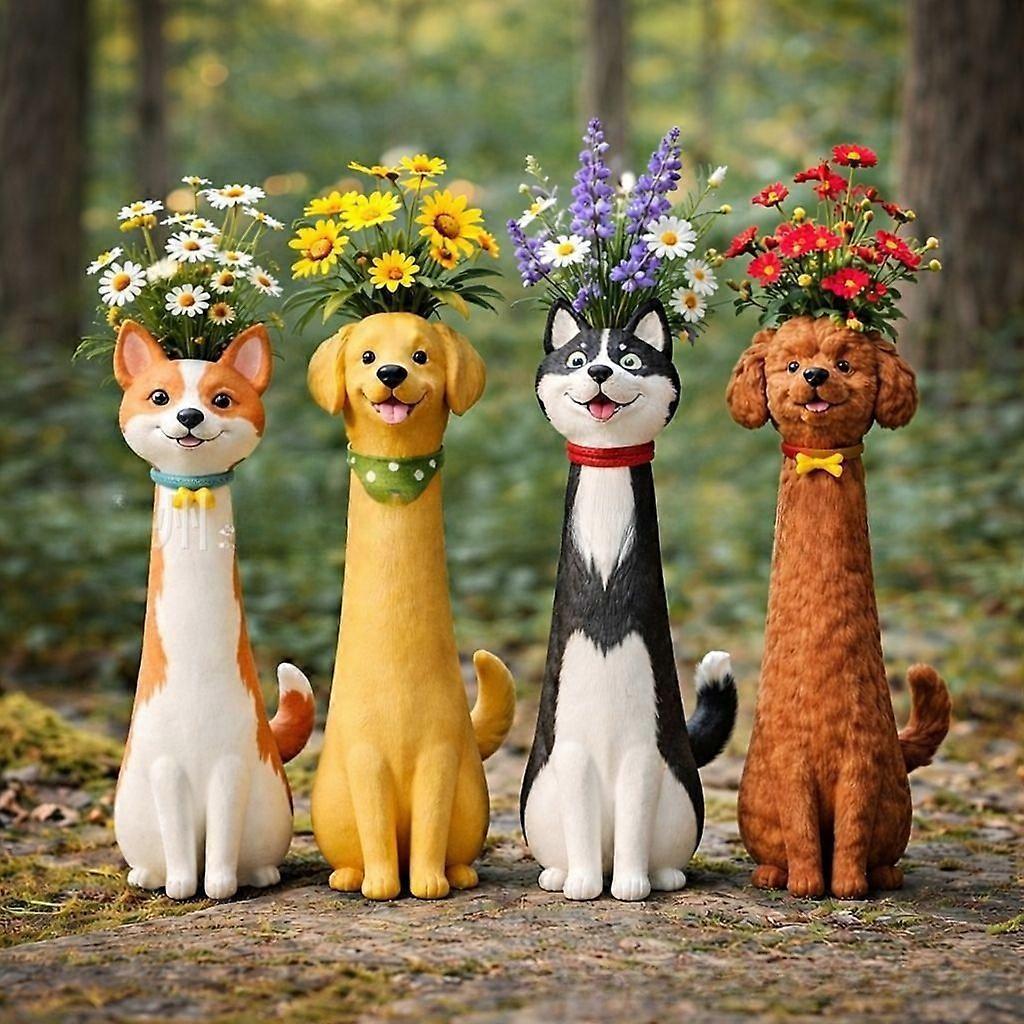 Handcrafted Quirky Dog Vase, Whimsical Ceramic Cat Flower Vase for Decor, Funny Kitty Planter, Cute Animal-Shaped Vases Qrnaments, Desk, Shelf, Boho H