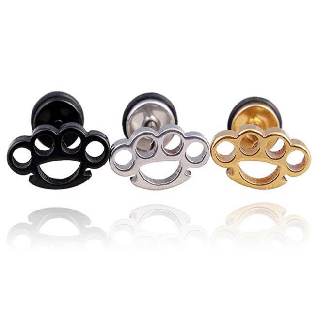 WKOUD Punk Stainless Steel Stud Earrings For Men Women Gothic Rockets Arrow Finger Cool Prevent Allergy Gold Black Puncture