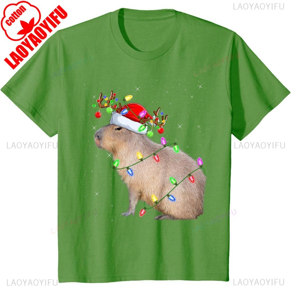 Capybara Lover Xmas Lighting Santa Capybara Christmas TShirt Unisex Unisex Trend Y2k Short Sleeve TShirts Unisex Cotton Tops