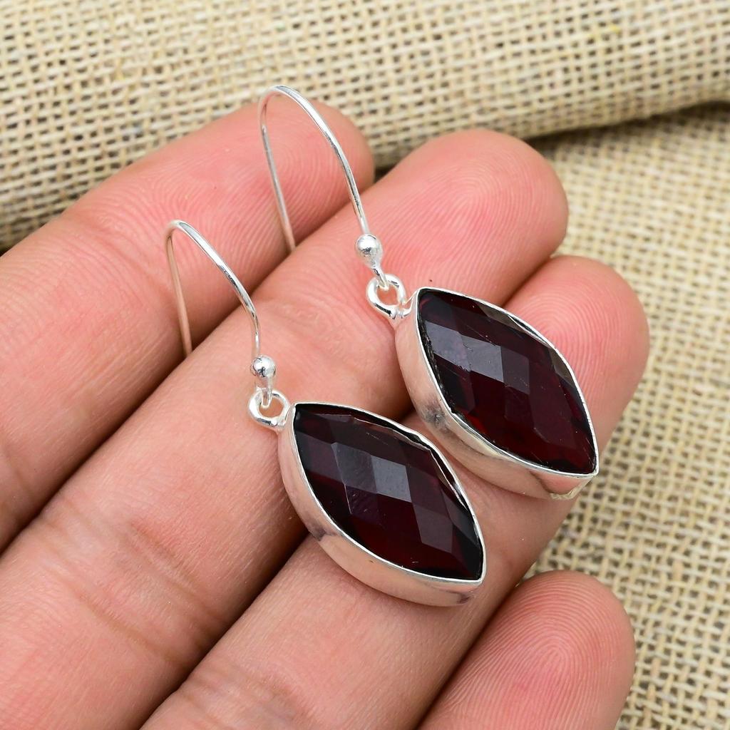 Red Garnet Gemstone Handmade 925 Sterling Silver Jewelry Gorgeous Earrings Gift For Love