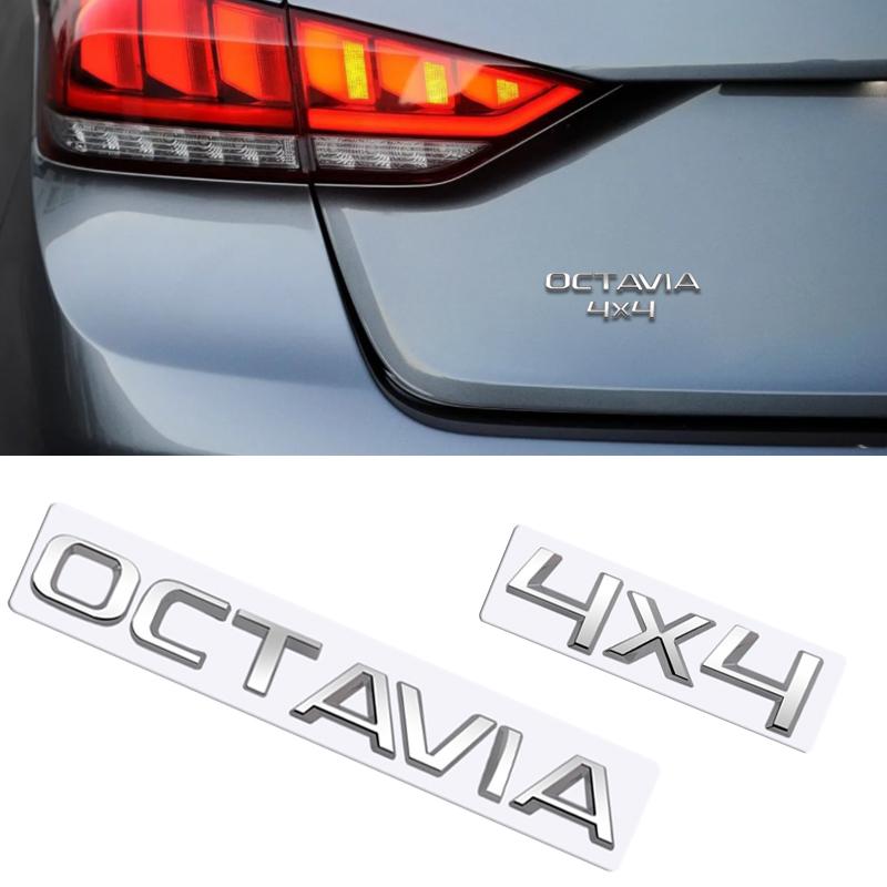 REOY4 MetaL 3D Badge Logo Car Rear Trunk Body Sticker Letter Emblem For Skoda OCTAVIA 4X4 Accessories Glossy Black Matte black