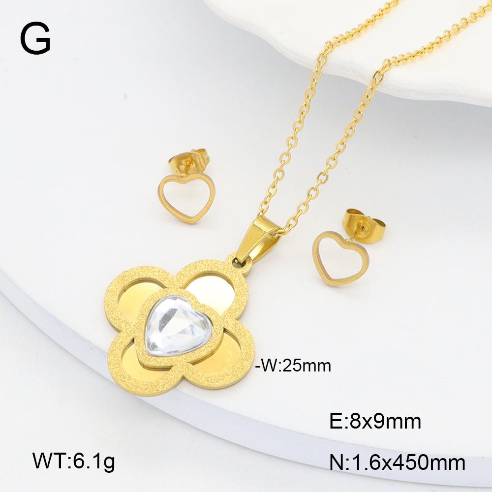 Stainless Steel Gold Flower Set Women 4pcs Necklace Earrings Bracelet Ring Cubic Zirconia Luxury Wedding Party Anniversary Gift