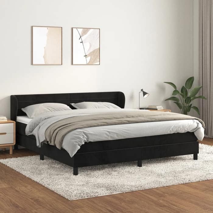 Maison Exclusive - Sommier à lattes de lit et matelas Noir 160x200 cm Velours