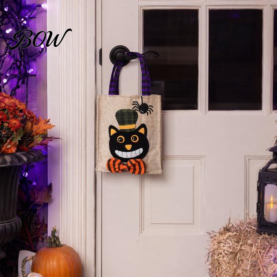 Festive Halloween Candy Holders Trick or Treat Bags, Kids Non Woven Pumpkin Ghost Reinforced Handle Bags Tote, Reusable Goodie Spooky Party Favor