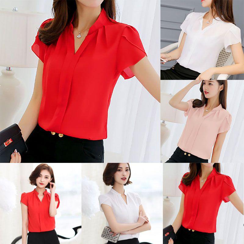 Elegant Women Casual Short Sleeves Chiffon Shirt For Summer Office And Formal Wear