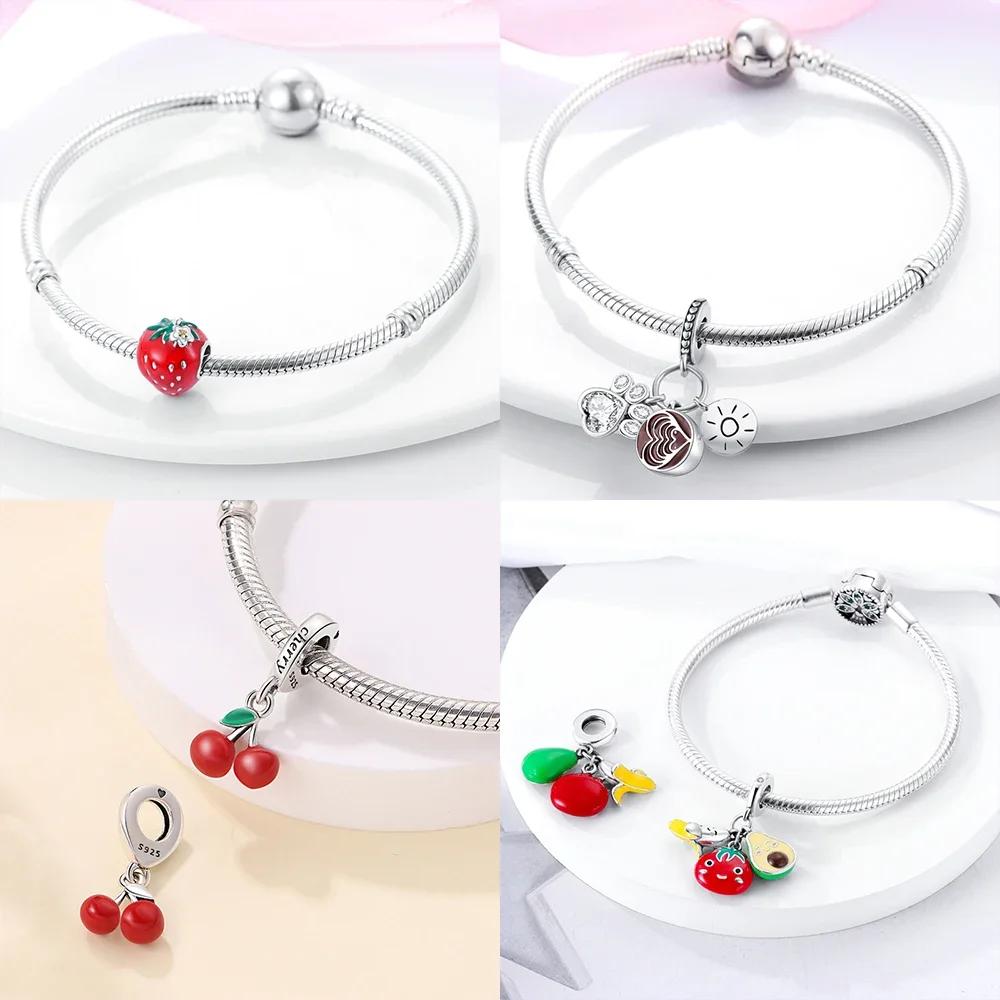 Изысканные оригинальные медные шармы-подвески в виде клубники, вишни, яблока, авокадо, фруктов, бусина, подходят для браслетов DIY, ювелирные изделия на день рождения, изысканный подарок